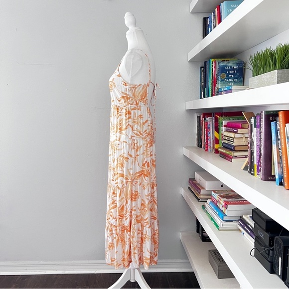Abercrombie & Fitch Orange Linen Blend Tropical Leaf Print Maxi Dress Small - Picture 6 of 14